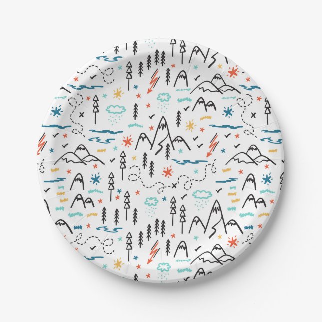 Assiettes En Carton Motif de montagne (Devant)