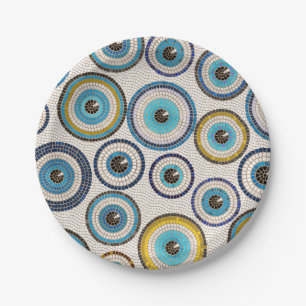 Assiettes En Carton Motif de mosaïque de l'oeil maléfique