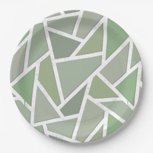 Assiettes En Carton Motif de mosaïque vert olive