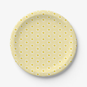 Assiettes En Carton Motif de nid d'abeille jaune