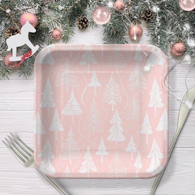 Assiettes En Carton Motif de Noël blanc rose #6 ID1009 (Créateur téléchargé)