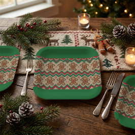 Assiettes En Carton Motif de Noël Bonhomme en pain d'épices tricoté