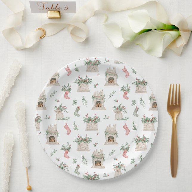 Assiettes En Carton Motif de Noël Holly (Mariage)