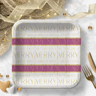 Assiettes En Carton Motif de Noël Magenta Gold#35 ID1009