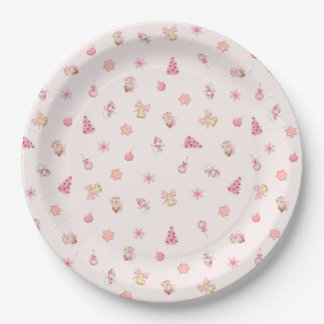 Assiettes En Carton Motif de Noël rose cosy