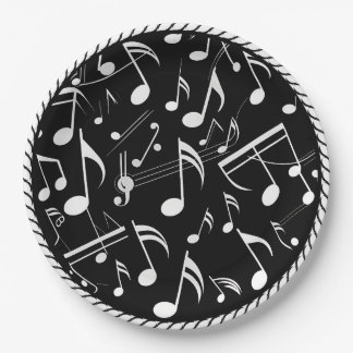 Assiettes En Carton Motif de notes noir et blanc