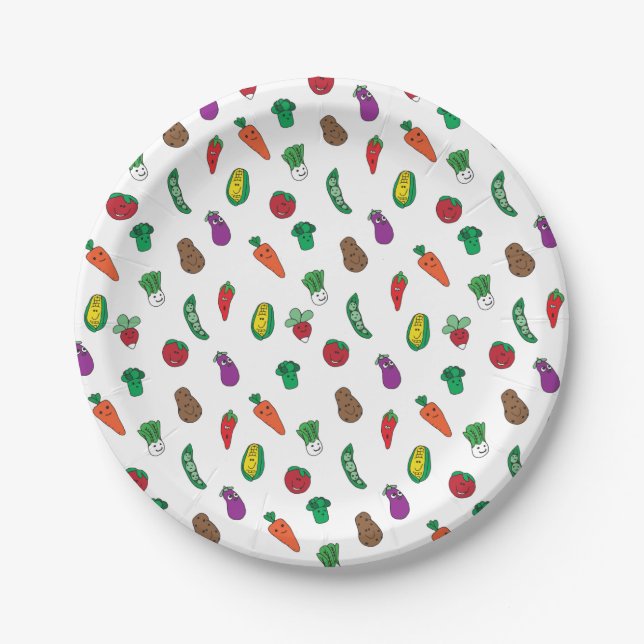 Assiettes En Carton Motif de nourriture végétale mignonne (Devant)