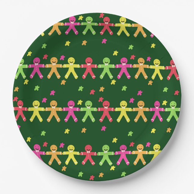 Assiettes En Carton Motif de pain d'épices coloré (Devant)