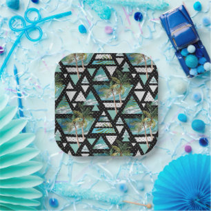 Assiettes En Carton Motif de palmes et vagues géométriques Abstraits