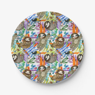 Assiettes En Carton Motif de paresse d'aquarelle de bande dessinée