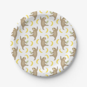 Assiettes En Carton Motif de paresses et de bananes