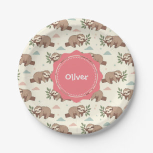 Assiettes En Carton Motif de paresseux mignon endormi