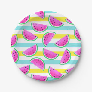 Assiettes En Carton Motif de pastèques à rayures colorées d'été