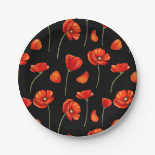 Assiettes En Carton motif de pavot noir
