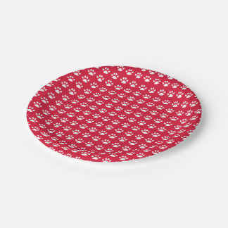 Assiettes En Carton Motif de Pawprint (rouge et blanc)