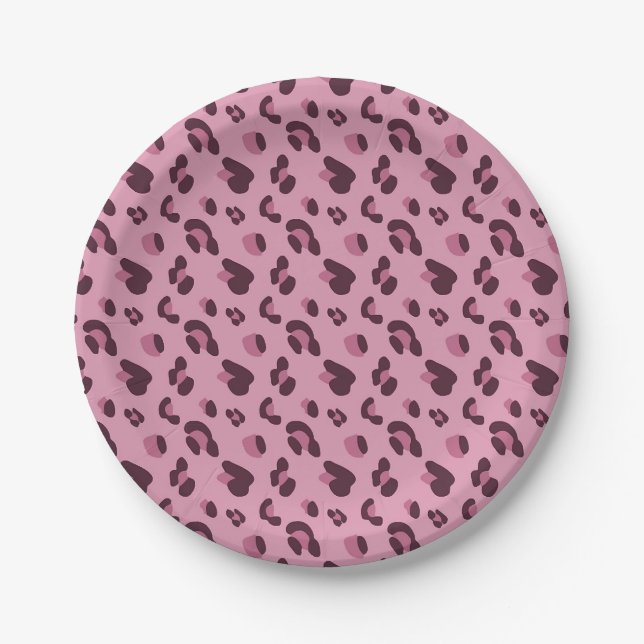 Assiettes En Carton Motif de peau de léopard rose (Devant)
