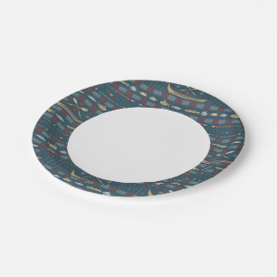 Assiettes En Carton Motif de pêche ethnique