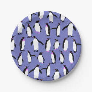 Assiettes En Carton Motif de pingouin d'hiver mignon