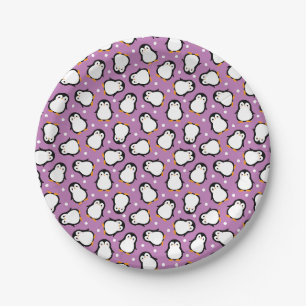 Assiettes En Carton Motif de pingouin mignon Motif violet