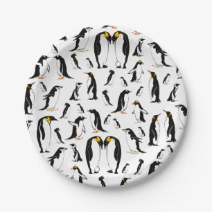 Assiettes En Carton Motif de pingouin noir et blanc