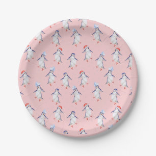 Assiettes En Carton Motif de pingouins dansants de Noël