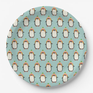 Assiettes En Carton Motif de pingouins mignons - Aqua Green Christmas