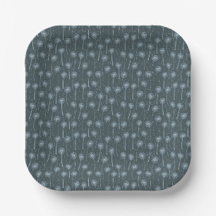 Assiettes En Carton Motif de pissenlits bohèmes bleu cyan