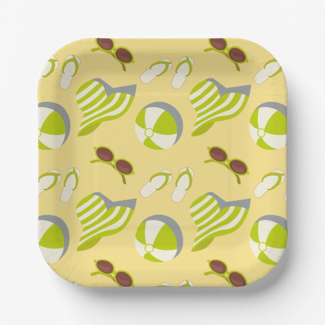 Assiettes En Carton Motif de plage avec lunettes de soleil et casquett (Recto)