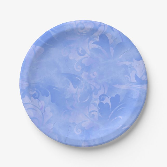 Assiettes En Carton Motif de plume Abstrait en bleu périphérique (Devant)