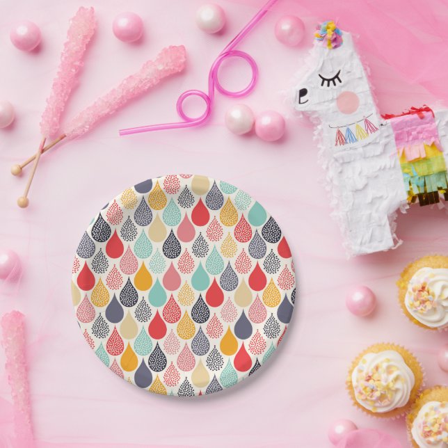 Assiettes En Carton Motif de point d'art pop Raindrop (Fête)