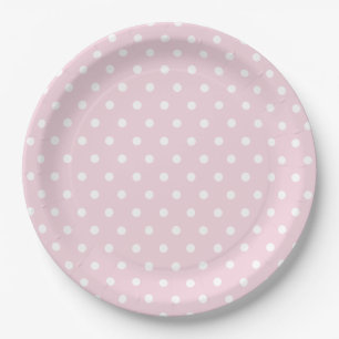 Assiettes En Carton Motif de point de polka rose blanc