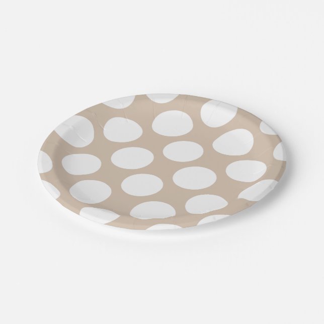 Assiettes En Carton Motif de pois blanc beige (Angle)