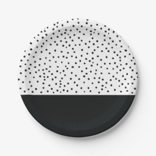 Assiettes En Carton Motif de pois blanc noir moderne d'aquarelle