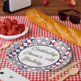 Assiettes En Carton Motif de poisson moderne rouge, bleu et blanc de l
