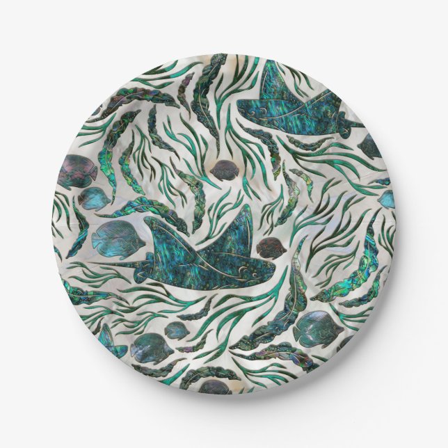 Assiettes En Carton Motif de poisson stingray et squelette Abalone (Devant)