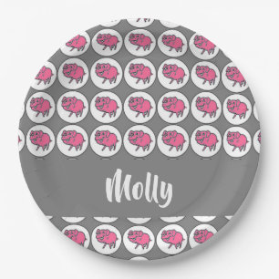 Assiettes En Carton Motif de porc gris et rose