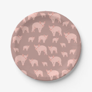 Assiettes En Carton Motif de porc rose