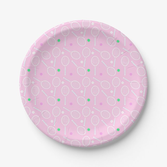 Assiettes En Carton Motif de raquette de tennis Pastel Pink (Devant)