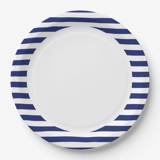 Assiettes En Carton Motif de rayure de bleu marine et de blanc (Devant)