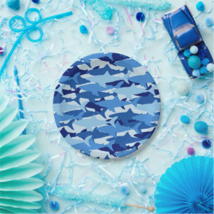 Assiettes En Carton Motif de requin bleu