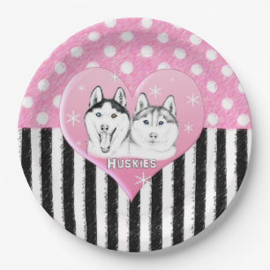 Assiettes En Carton Motif de rose de chiens de traîneau