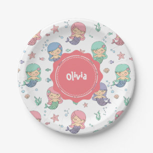 Assiettes En Carton Motif de sirène de dessin animé mignon