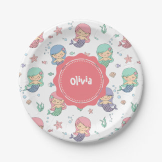 Assiettes En Carton Motif de sirène de dessin animé mignon