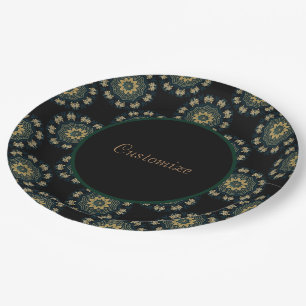 Assiettes En Carton Motif de style asiatique chic Gold & Green