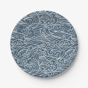 Assiettes En Carton Motif de style Wave japonais