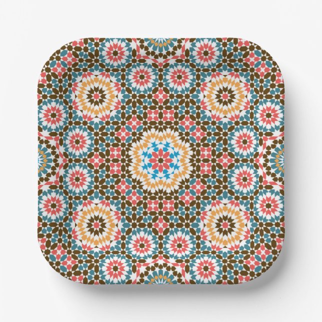 Assiettes En Carton Motif de style Zellige marocain (Recto)