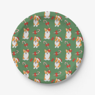 Assiettes En Carton Motif de Sucre de canne de Noël de Corgi