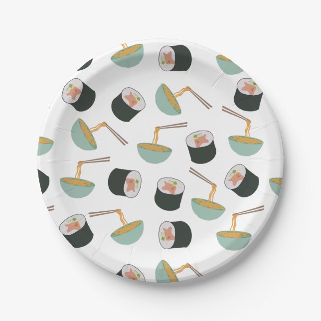 Assiettes En Carton Motif de sushis et nouilles (Devant)
