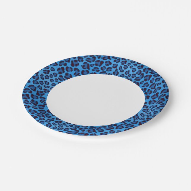 Assiettes En Carton motif de texture de léopard bleu (Angle)