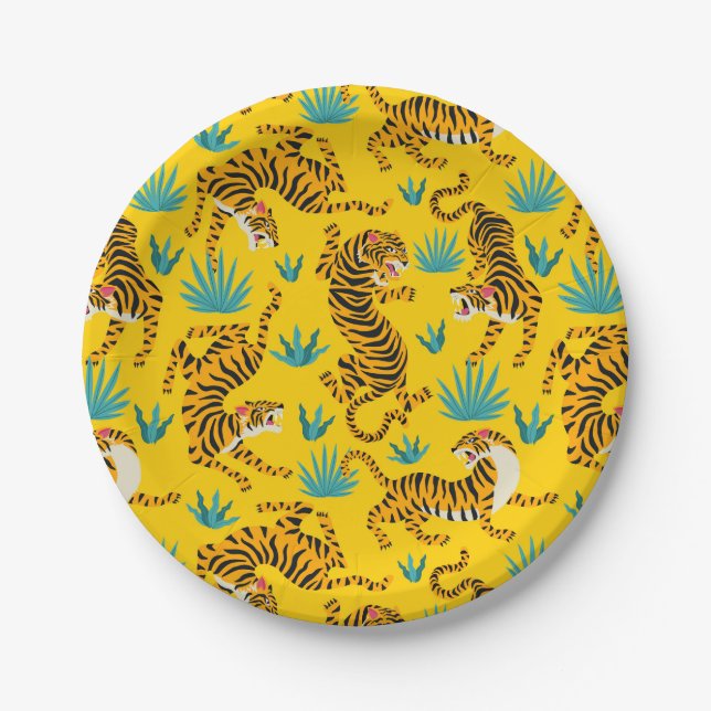 Assiettes En Carton Motif de tigre d'or asiatique (Devant)